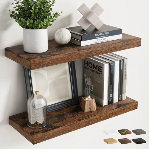 Vista 31 de Estantes flotantes cuadrados de 8 pulgadas para pared, paquete de 3, estantes de baño con veta de madera de 8"D con soportes invisibles, estantes