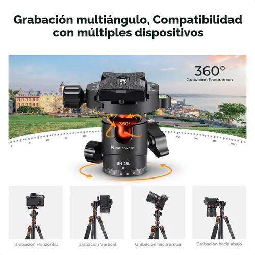 Vista 6 de K&F Concept Trípode de cámara de fibra de carbono de 60 pulgadas, monopie