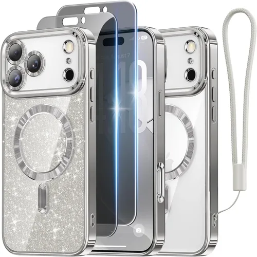 Vista 75 de Meifigno - Funda diseñada para el iPhone 16 Pro de 6.3", [Tarjeta de purpurina y correa para la muñeca] [Compatible con MagSafe]