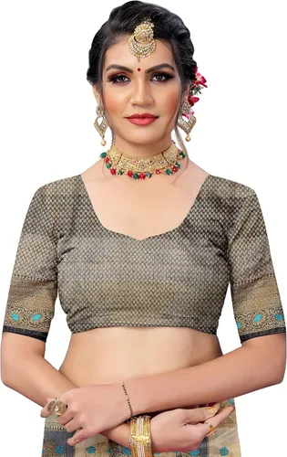 Vista 6 de EK-PAL Present Banarasi - Sari de seda para mujer con blusa sin costura.