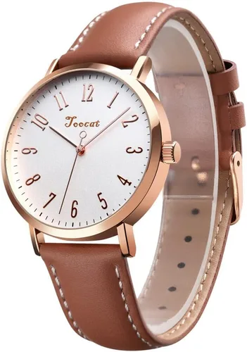 Vista 2 de TOOCAT Reloj de pulsera de moda para mujer, relojes de cuarzo de cuero simples, ultrafinos, impermeables, relojes analógicos para estudiantes