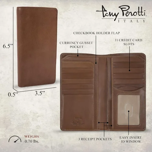 Vista 3 de Tony Perotti Mens Long Bifold Checkbook Cover Wallet Multi Card Pocket Holder Italian Leather
