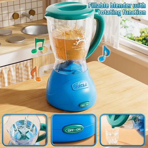Vista 6 de PEADUCK Juego de electrodomésticos de cocina 3 en 1 para niños, juguetes de simulación con licuadora, mezcladores, dispensador de agua, sonidos
