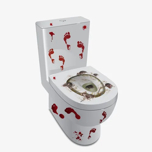 Vista 4 de Calcomanías impermeables 3D para tapa de inodoro de Halloween, calcomanías de pared horribles, póster de decoración sangrienta para fiesta temática