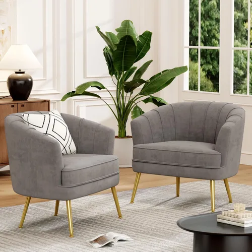 Vista 17 de Silla de acento de terciopelo Andeworld, silla de sofá individual moderna tapizada, sillón de club barrel cómodo para sala de estar con patas