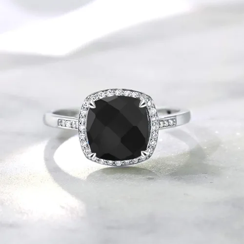 Vista 5 de Gem Stone King Anillo de compromiso de oro blanco de 10 quilates con ónix negro para mujer 211 quilates con corte de tablero de ajedrez piedra natal