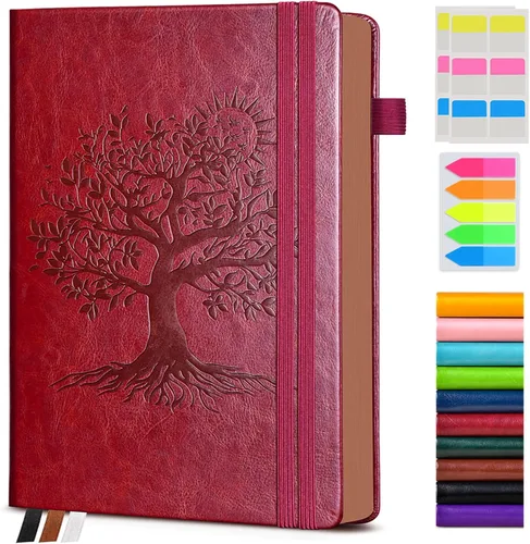 Vista 34 de Diario vintage de cuero con 300 páginas numeradas, diario rayado A4 para hombres y mujeres, diarios para escribir, cuaderno de rayas universitarias