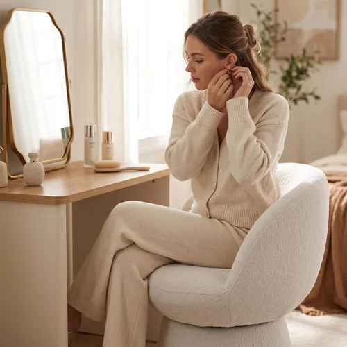Vista 8 de Silla giratoria blanca para tocador, silla de barril con blanco 02