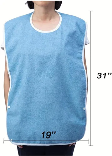 Vista 5 de Baberos adultos para comer, protector de ropa impermeable con paño de rizo premium (azul)