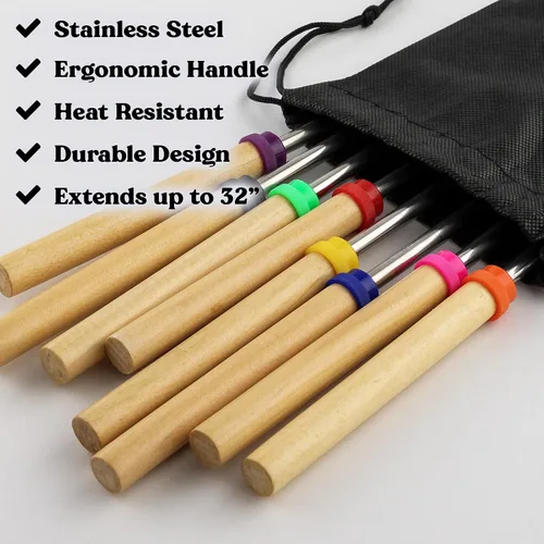 Vista 4 de Zulay - Varillas de malvavisco resistentes para hoguera extra largas – Kit de palos de olor para hoguera – Brochetas para asar malvaviscos – Tenedor