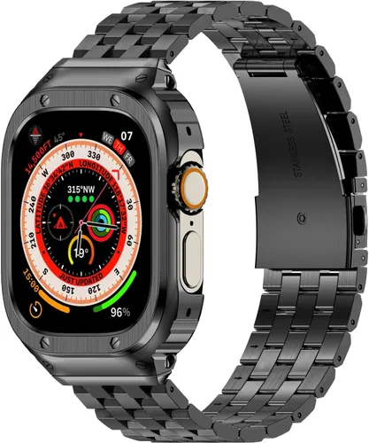 Vista 11 de Correa y funda de acero inoxidable compatible con Apple Watch Band 1.496 Negro