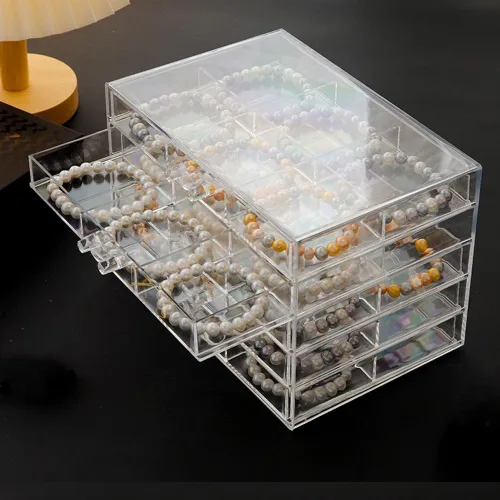Vista 4 de YUFONG Caja de almacenamiento de aretes, organizador de 5 cajones, organizador de joyas, caja de almacenamiento de acrílico para joyas