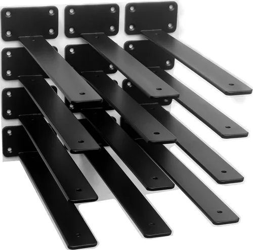 Vista 18 de Paquete de 2 - Soportes de estante en L ocultos negros de 4 pulgadas (1/5 pulgada de grosor) Soportes de estante flotante de hierro Soportes