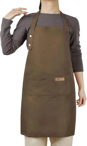 Vista 11 de Hongsome Delantal ajustable con botones para mujeres y hombres, artistas, pintura, cerámica, jardín, cocina, chef, 3 bolsillos, impermeable, M-XXL