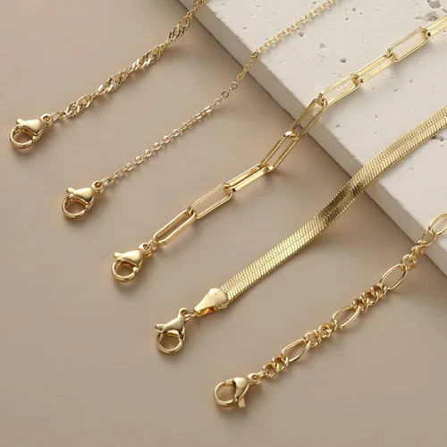 Vista 6 de Pulseras de oro para mujer, juego de pulseras en capas de oro de 14 quilates, delicada cadena de espiga de espiga, pulseras cubanas de oro