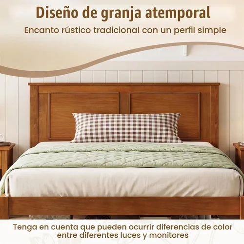 Vista 4 de GIANTEX Marco de cama de madera individual con cabecero, plataforma moderna de mediados de siglo con soporte de listones de madera, base de colchón