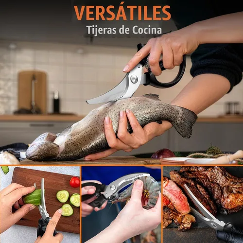 Vista 7 de Tijeras para aves de corral resistentes, tijeras de pollo de acero inoxidable con diseño de resorte, borde dentado antideslizante y bloqueo