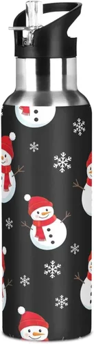 Vista 8 de Cute Snowmen Black Stainless Steel Vacuum Insulated Water Bottle 20 Oz Leakproof Water Bottles, BPA-Free Sports Water Bottle with Straw