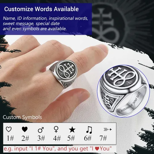 Vista 5 de PROSTEEL Joyería gótica satánica unisex, anillo de cruz de Leviathan, anillo de diablo Lucifer, acero inoxidable 316L, tono plateadonegrodorado