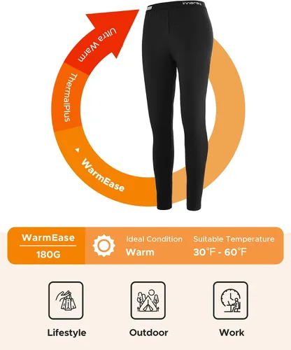 Vista 3 de INNERSY Leggings térmicos para mujer, ropa interior ligera, pantalones largos de capa base