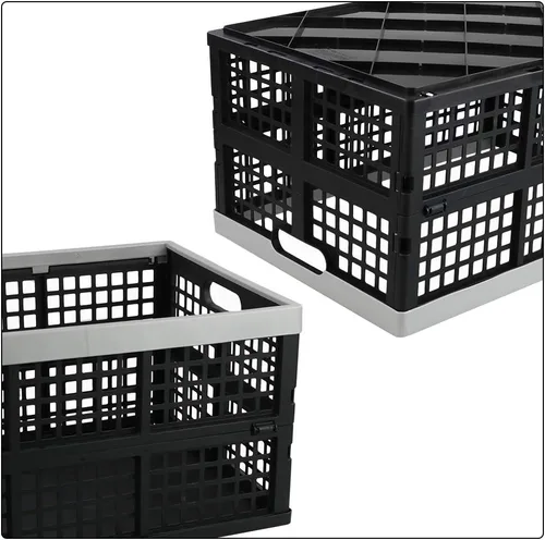 Vista 3 de Paquete de 4 cajas de almacenamiento plegables de plástico de 40 L, cesta plegable de almacenamiento apilable grande Breathable Plastic