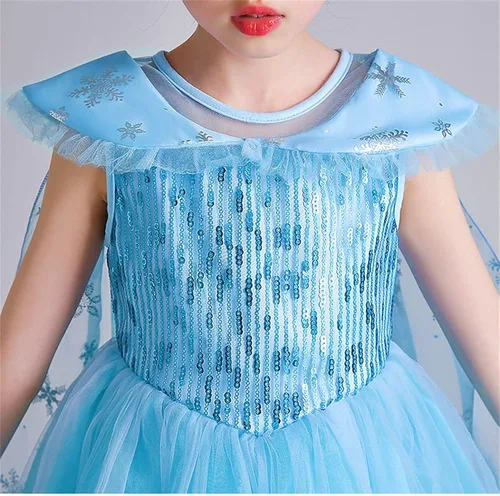 Vista 5 de Avady Girls Princess Costume for Frozen Elsa Birthday Party Halloween Christmas Dress Up Blue