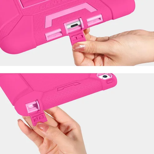 Vista 6 de BENTOBEN Funda para iPad Air 2, híbrida a prueba de golpes con soporte, rosa intenso Rosa fuerte