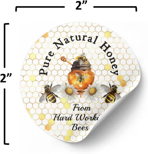 Vista 3 de 40 etiquetas de tarro de miel, pegatinas, etiquetas, abejas miel cruda natural