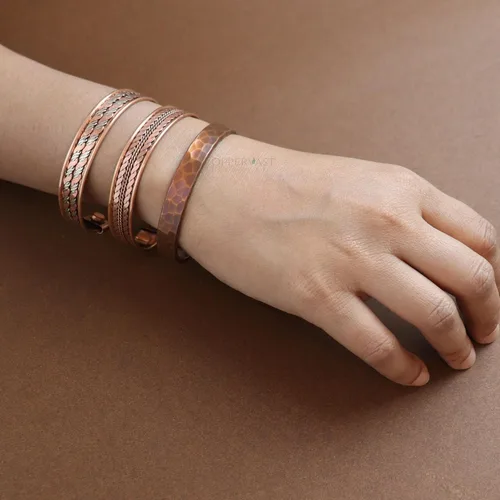 Vista 29 de Pulseras de cobre para hombres y mujeres Juego de 3 con caja de regalo Hecho a mano 100% cobre Regalo para mujeres y hombres