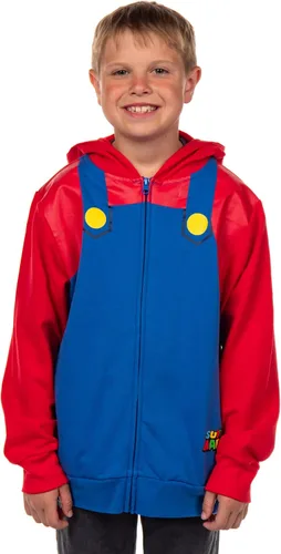 Vista 2 de Seven Times Six Super Mario - Sudadera con capucha para niños, de manga larga, con cremallera, sudadera con capucha