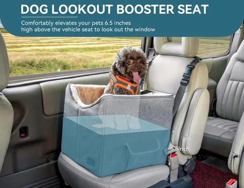 Vista 2 de Petsfit Asiento de automóvil para perros pequeños, asiento elevador de automóvil de viaje para mascotas con cinturón de seguridad, cojín lavable