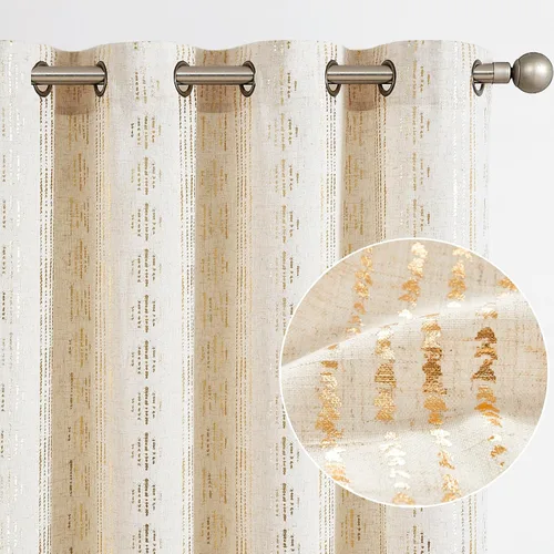 Vista 27 de jinchan Cortinas bohemias a rayas para sala de estar, cortinas de lino estilo granja de 63 pulgadas de largo, 2 paneles para dormitorio, mudcloth