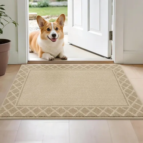 Vista 10 de BEQHAUSE Tapete para puerta atrapador de suciedad, antideslizante, absorbente, de bienvenida, de bajo perfil, lavable, para patas fangosas, entrada