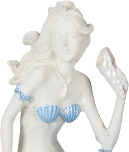 Vista 7 de Ebros Gift Diosa náutica del océano, bonita sirena con cola azul, concha, concha, estatua decorativa de 8 pulgadas de alto, diseño de sirenas