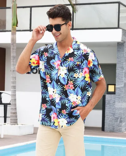 Vista 7 de MRIGNT Men's Hawaiian Shirt Short Sleeves Printed Button Down Summer Beach Shirts