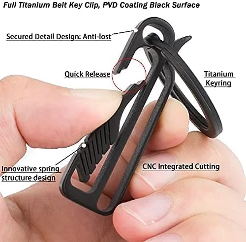 Vista 5 de TISUR Llavero con clip para cinturón, mosquetón de titanio con llavero desmontable para cinturón de trabajo, regalo para hombres y mujeres, anillo