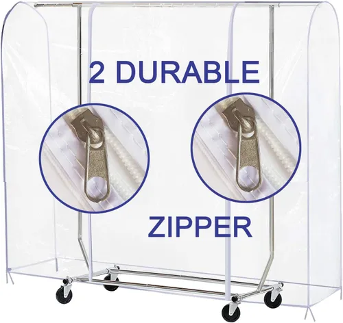 Vista 7 de Ruibo Funda Transparente para Perchero de Ropa, Funda para Perchero de Ropa con 2 Cremalleras Duraderas/Ropa Impermeable, Protector a Prueba