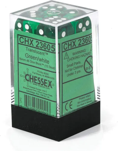 Vista 3 de Chessex DND - Juego de dados D&D, 0.472 in, juego de dados poliédricos de plástico translúcido verde y blanco, dados de mazmorras y dragones