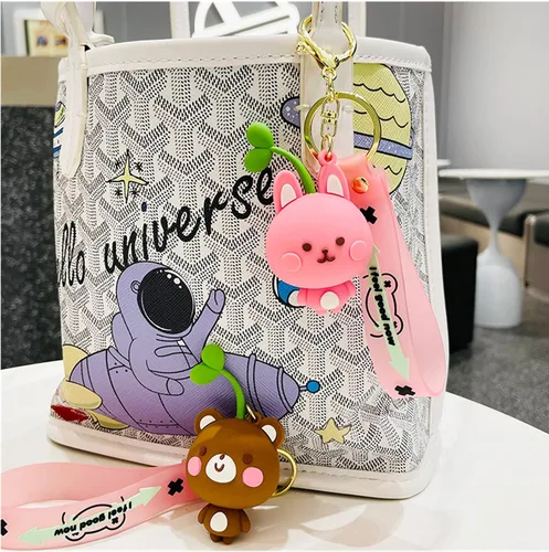 Vista 5 de Lindo llavero de dibujos animados de anime, llaveros de animales para mujer, llavero de bolsa de automóvil, llavero de regalo