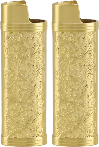 Vista 13 de Funda para encendedor de 2 piezas, estilo vintage, reutilizable, resistente aleación de zinc, estampado floral para protección de tamaño completo