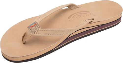 Vista 9 de Rainbow Sandals Sandalias de mujer de doble capa, correa estrecha, sandalias de cuero con arco Marrón oscuro