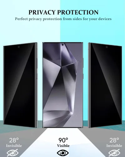 Vista 3 de Protector de pantalla de privacidad compatible con Samsung Galaxy S24 Ultra, vidrio templado con protector de lente de cámara, compatible