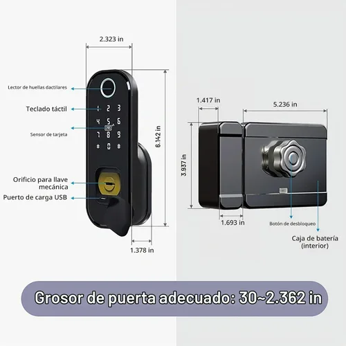 Vista 2 de Cerradura de puerta inteligente de huellas dactilares, aplicación