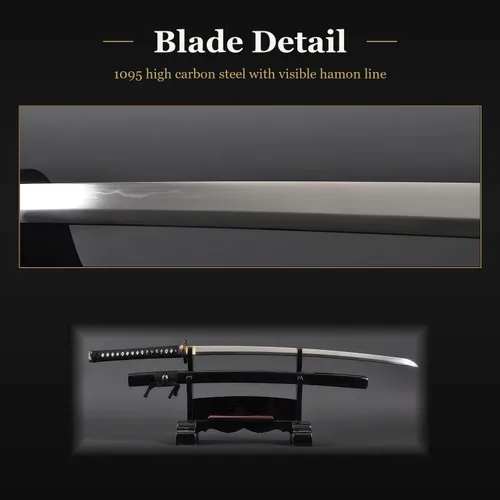 Vista 5 de HMS Espada katana samurai japonesa, Tsuba de bambú de latón, acero al carbono 1095, arcilla forjada a mano, templada, espiga completa, afilada