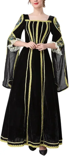 Vista 3 de Vestido retro de manga larga con cuello cuadrado para mujer, vestido largo vintage para cosplay