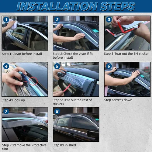 Vista 7 de 4 piezas de deflectores de viento para ventanas compatibles con Civic Hatchback 2017-2021 solamente, estilo de montaje exterior, protección contra