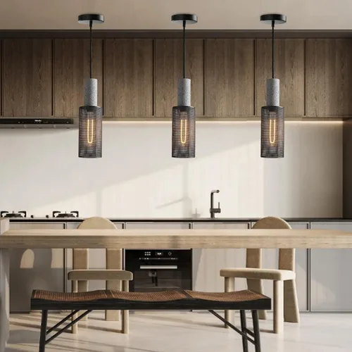 Vista 2 de Paquete de 1 lámpara colgante moderna con hormigón y pantalla de metal negro de 4 pulgadas, lámpara colgante industrial, iluminación de techo, isla
