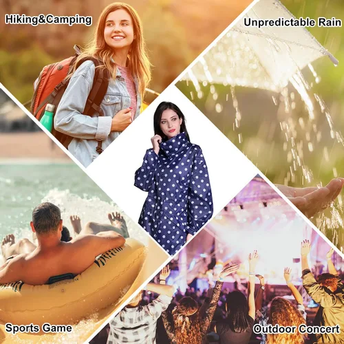 Vista 6 de Chubasqueros largos para mujer, impermeable, plegable, con capucha, rompevientos ligeros y ajustables para exteriores