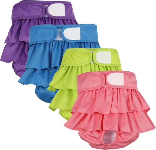 Vista 9 de Paquete de 4 Pañales para Perras Hembras Lavables Pañales para Perros Reutilizables Pañales para Cachorros Altamente Absorbentes Cómodos Pañales