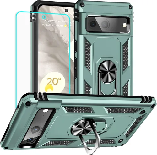 Vista 9 de Yiakeng Funda para Google Pixel 7: con protector de pantalla, fundas protectoras de grado militar con soporte de anillo de dedo para Pixel 7